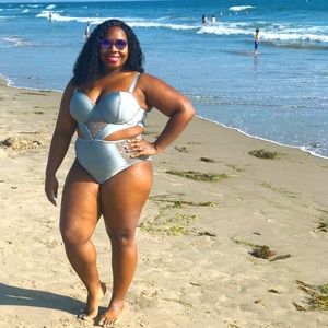 Silver Mesh Cut Out Swimsuit